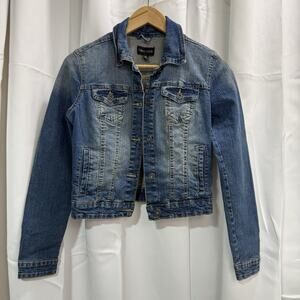 New Look by Yes Cropped Denim Jacket Dark/Light Juniors Sz S Blue Pockets